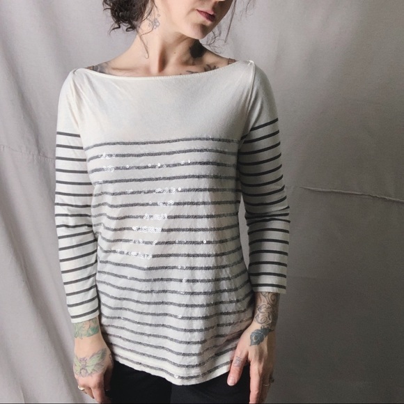 J. Crew Tops - J. CREW COLLECTION Sequin Stripe Boatneck T-Shirt